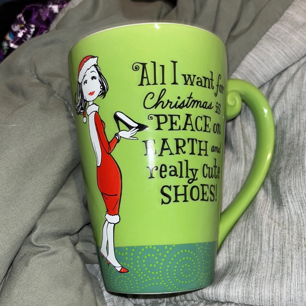 Hallmark Christmas Mug - All I want for Christmas is peace on earth & cute shoes